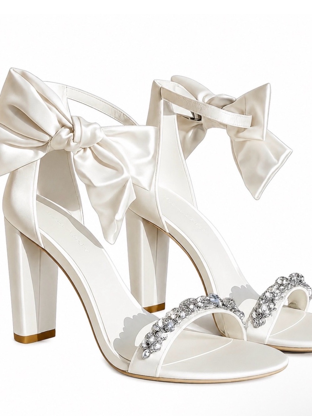 Oleg Cassini White Bow Crystal-Embellished Block Heels - Picture 4 of 6